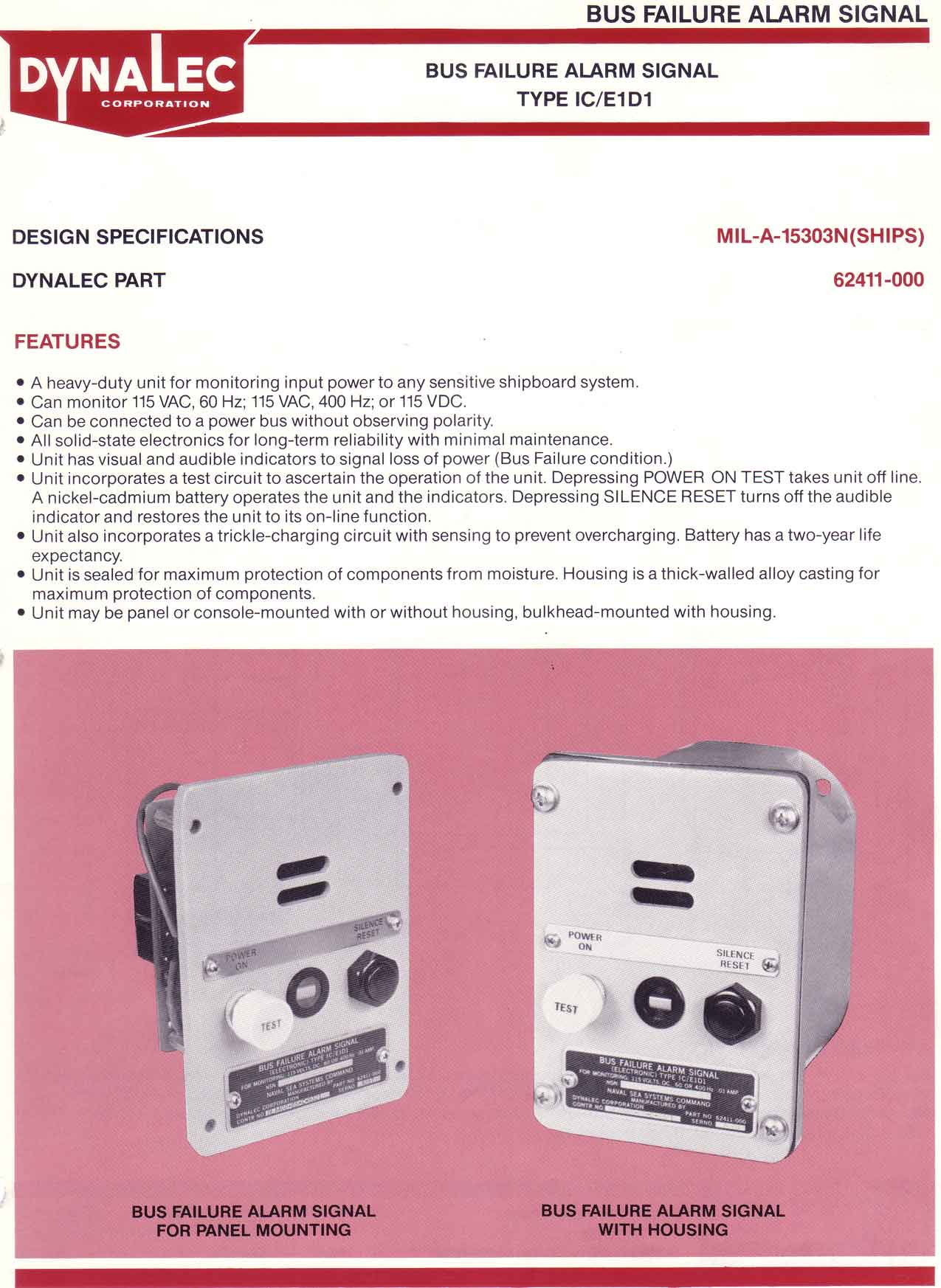 Bus failure alarm signal, Navy, Dynalec