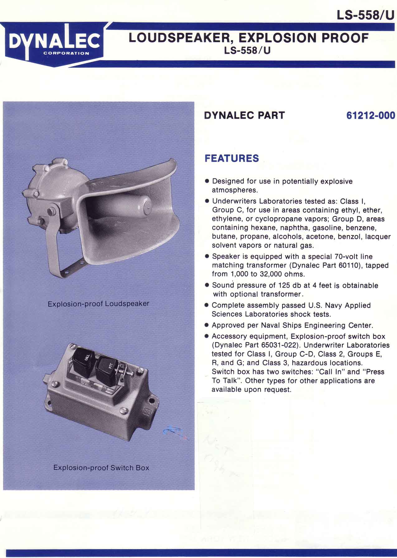 loudspeakers, explosion proof, Dynalec