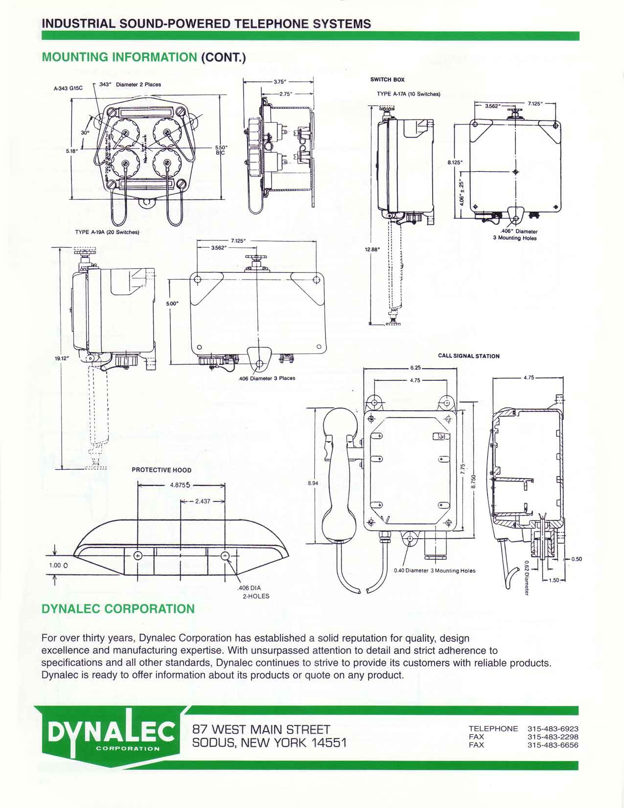 Industrial sound-powered telephone systems - mounting information