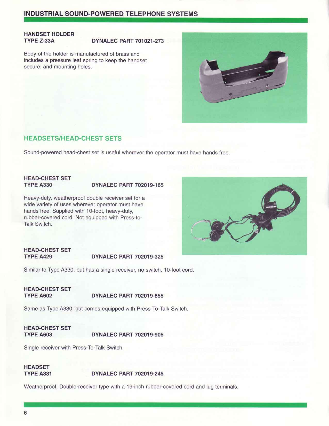 sound-powered telephone units, headsets