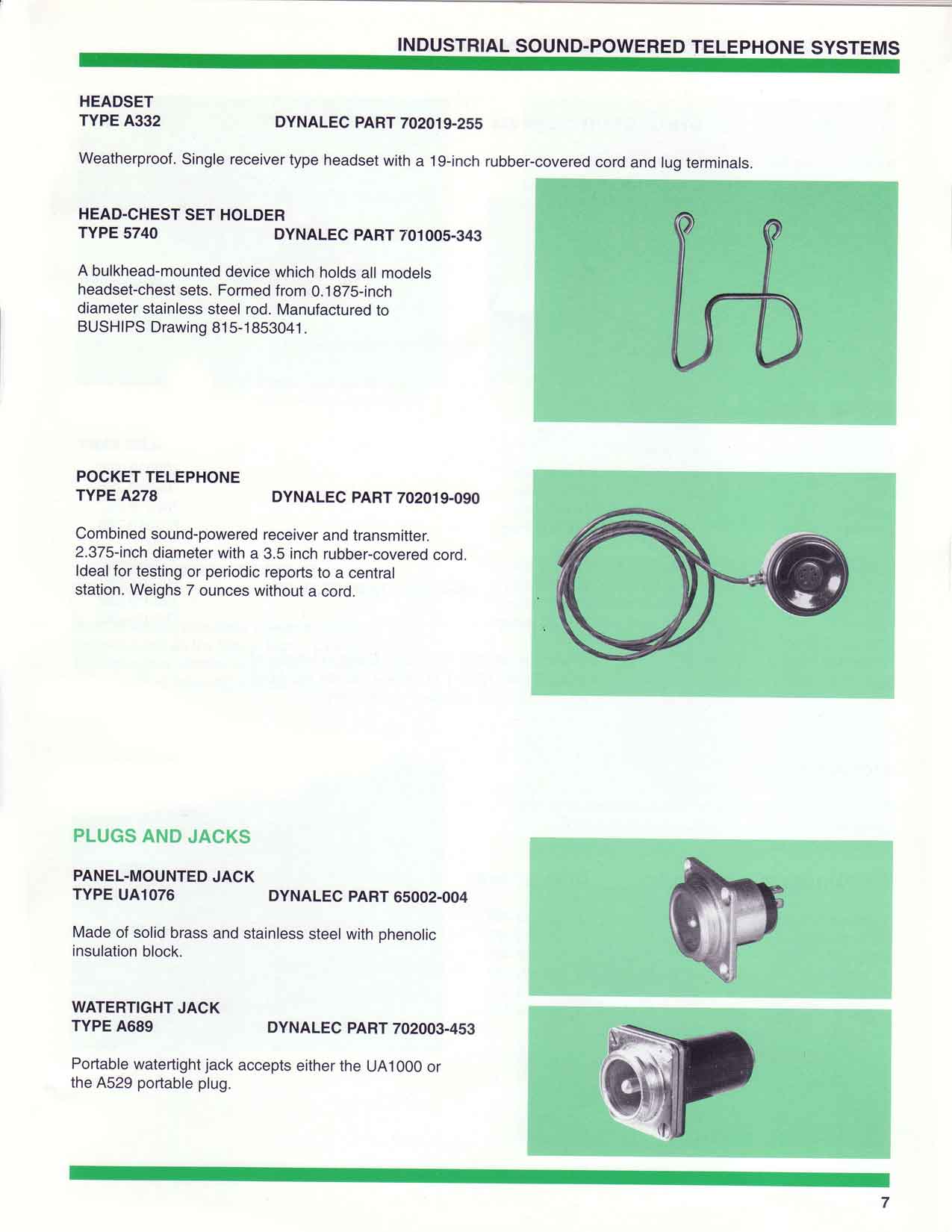 sound-powered telephone units, plugs, jacks