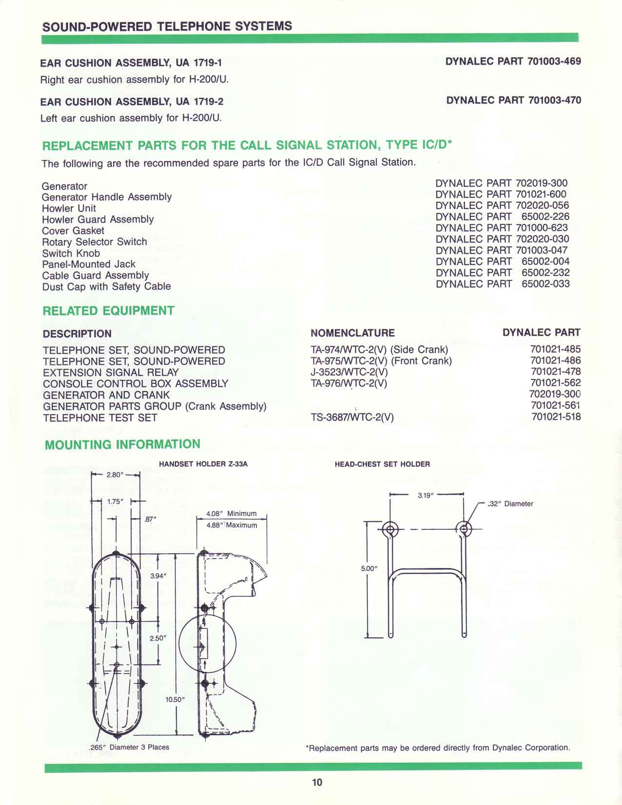 sound powered telephone systems, parts, Dynalec