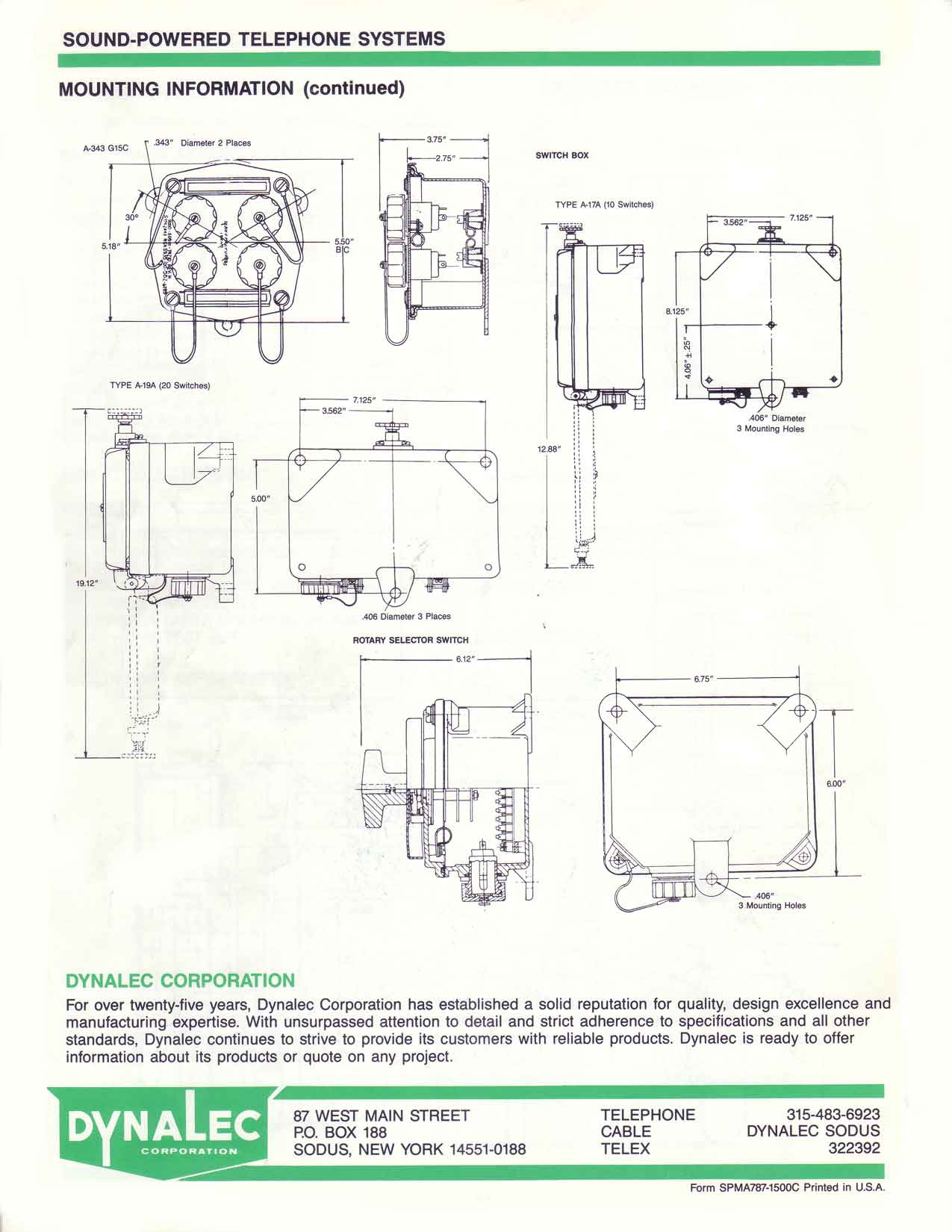 sound powered telephone systems, mounting, Dynalec