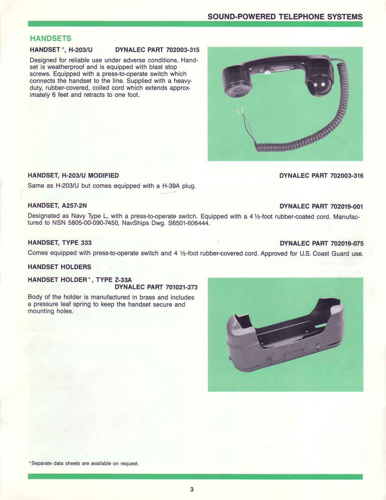 sound powered telephone systems, handsets, Dynalec