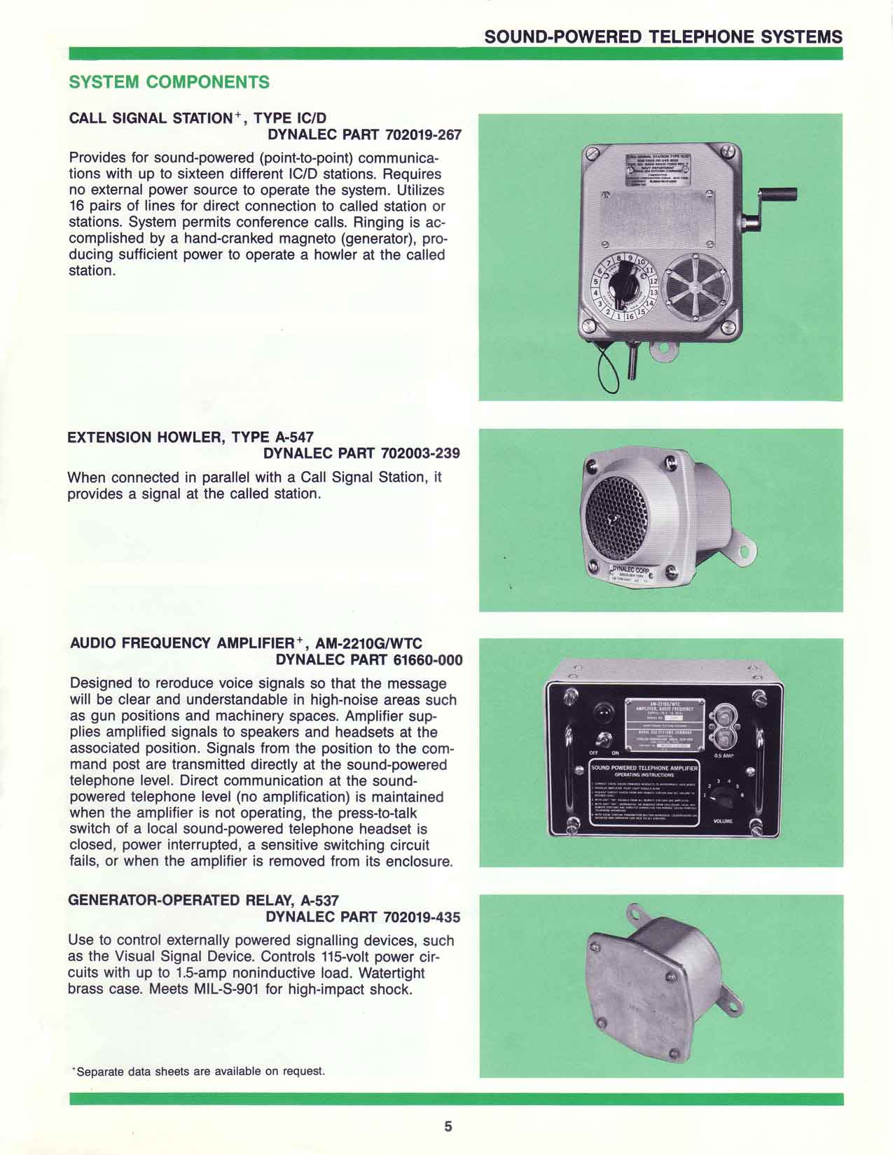 sound powered telephone systems, components, Dynalec