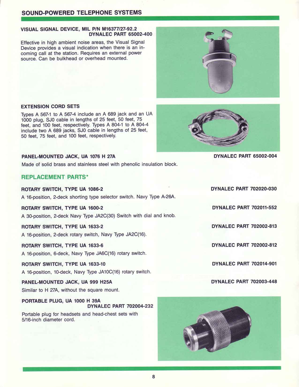 sound powered telephone systems, parts, Dynalec