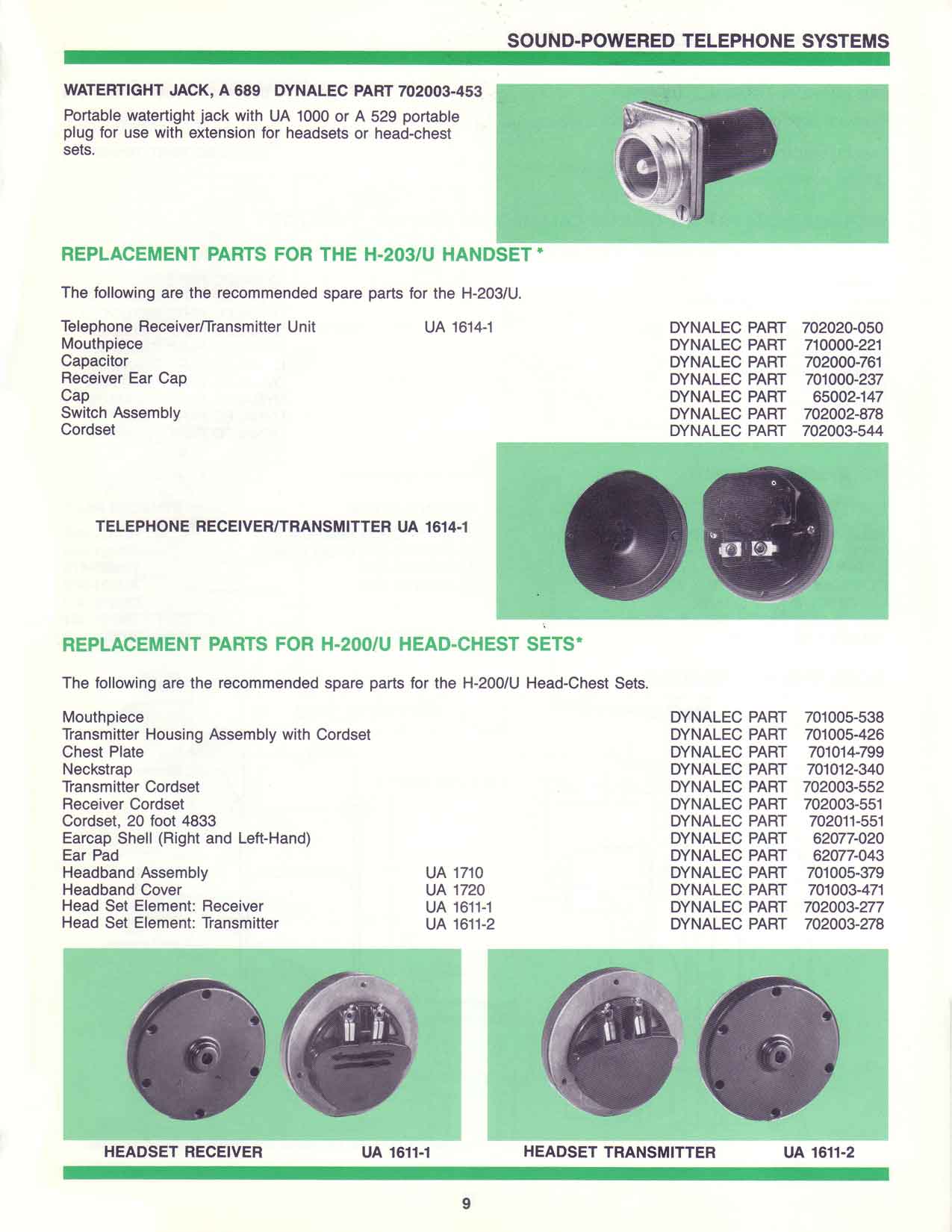 sound powered telephone systems, parts, Dynalec