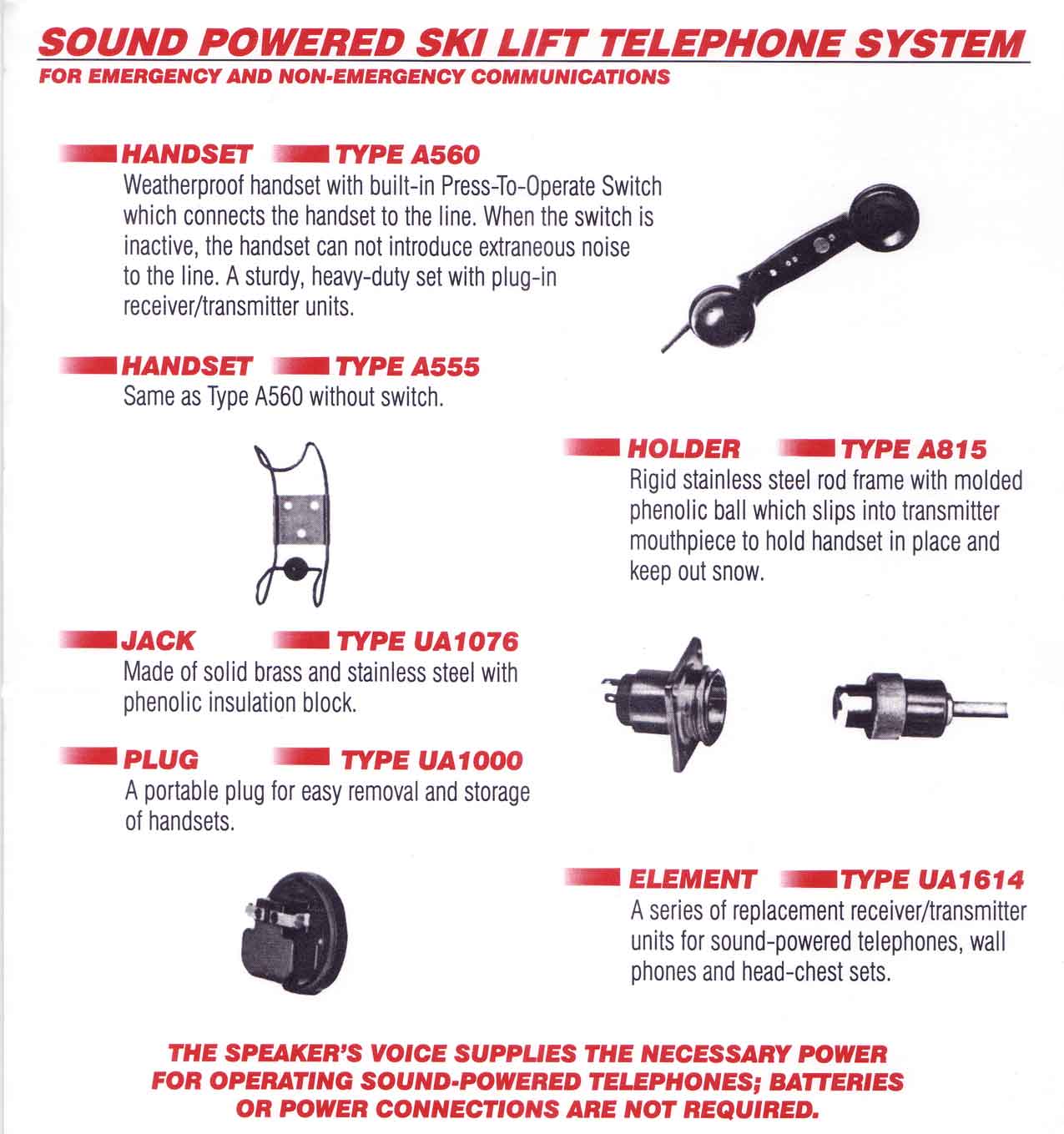 sound-powered ski lift telephone system